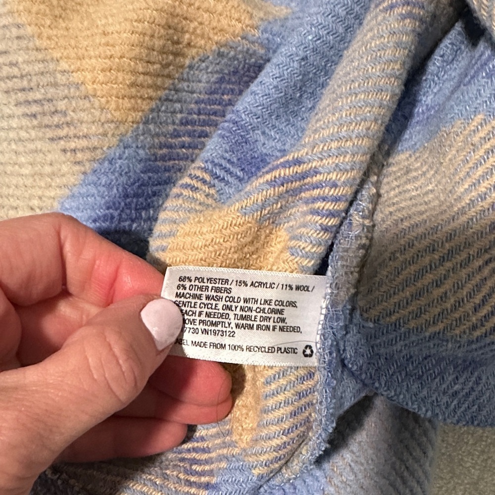 Blue and Tan Plaid Wild Fable Hooded Shacket - Picture 6 of 8